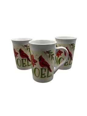 Set Of 3 Noel Cardinal Christmas Mugs royal norfolk coffee coco cup white READ
